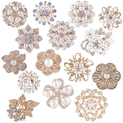 COLORFUL BLING Elegant Imitation Pearl Floral Crystal Brooch Pin for Wedding Bridal Fashion Jewelry - color: E style