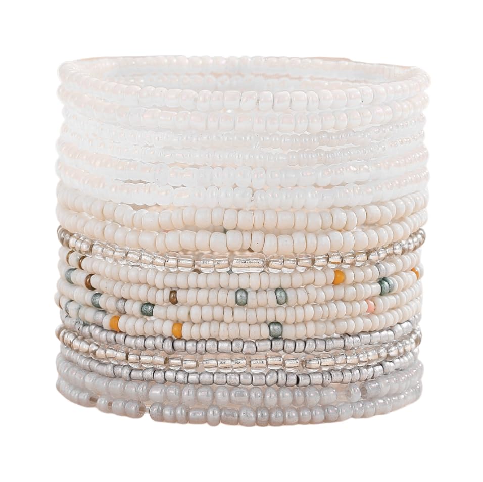 18-20PCS Colorful Bohemia Seed Beaded Bracelets Set Stackable Boho Stretch Bangle Bracelets Multilayer Boho Anket Concert Summer Beach Vaction Surf Jewelry Accessory - color: White-18pcs