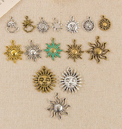 Celestial Sun Charm-100g (About 45-50pcs) Craft Supplies Sun Charms Pendants for Crafting, Jewelry Findings Making Accessory for DIY Necklace Bracelet (M006) - color: M006