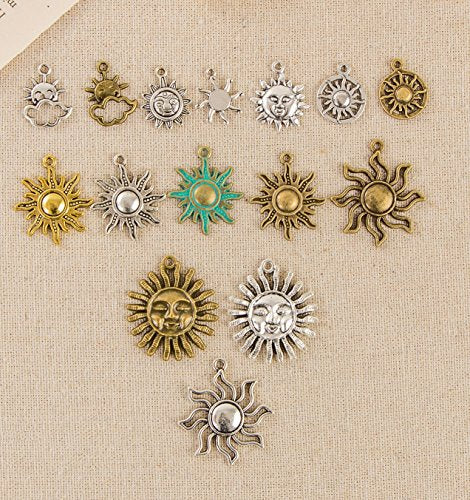 Celestial Sun Charm-100g (About 45-50pcs) Craft Supplies Sun Charms Pendants for Crafting, Jewelry Findings Making Accessory for DIY Necklace Bracelet (M006) - color: M006