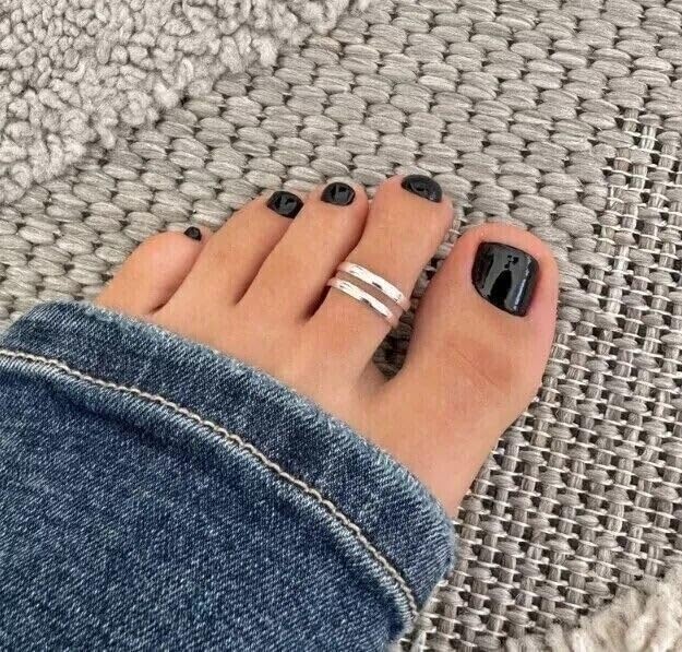 For Women's Gift Solid Metal Adjustable Dainty Double Band Toe Ring 925 Sterling Silver