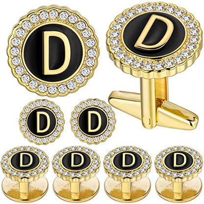 HAWSON 18K Gold Tone Initial Cufflinks for Men with Tuxedo Studs - Gift Boxed, Stylish Men's Jewelry Accessories for Weddings, Birthdays, Anniversaries, Father's Day - color: D-Cufflinks & Studs Set