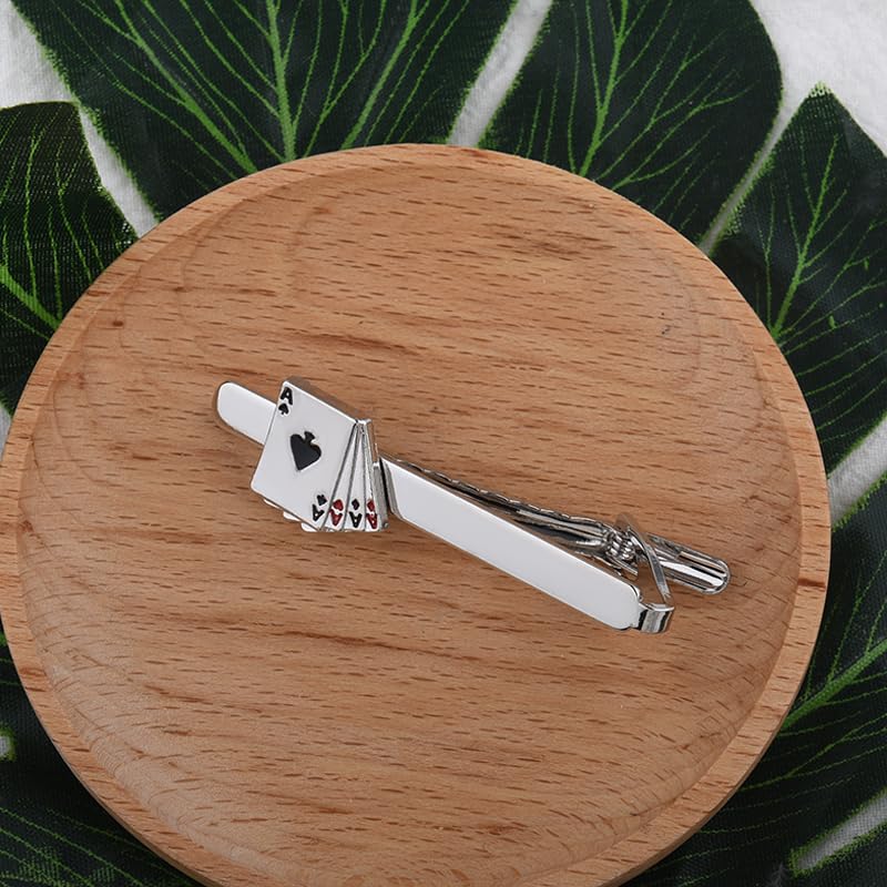 Funny Poker Tie Clip for Men Game Ace Tie Clip Silver Tie Necktie Clip for Men Unique Personalized Tie Clips Pin for Man Husband Poker Lover Birthday Gifts for Pokers Players Costume Accessories
