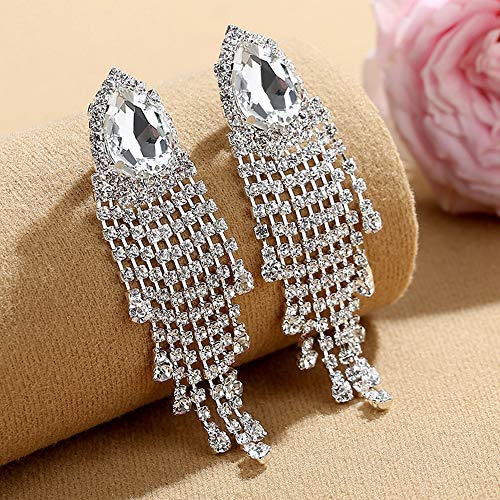 Silver Rhinestone Crystal Bridal Chandelier Long Tassels Dangle Earrings for Wedding - color: J-10