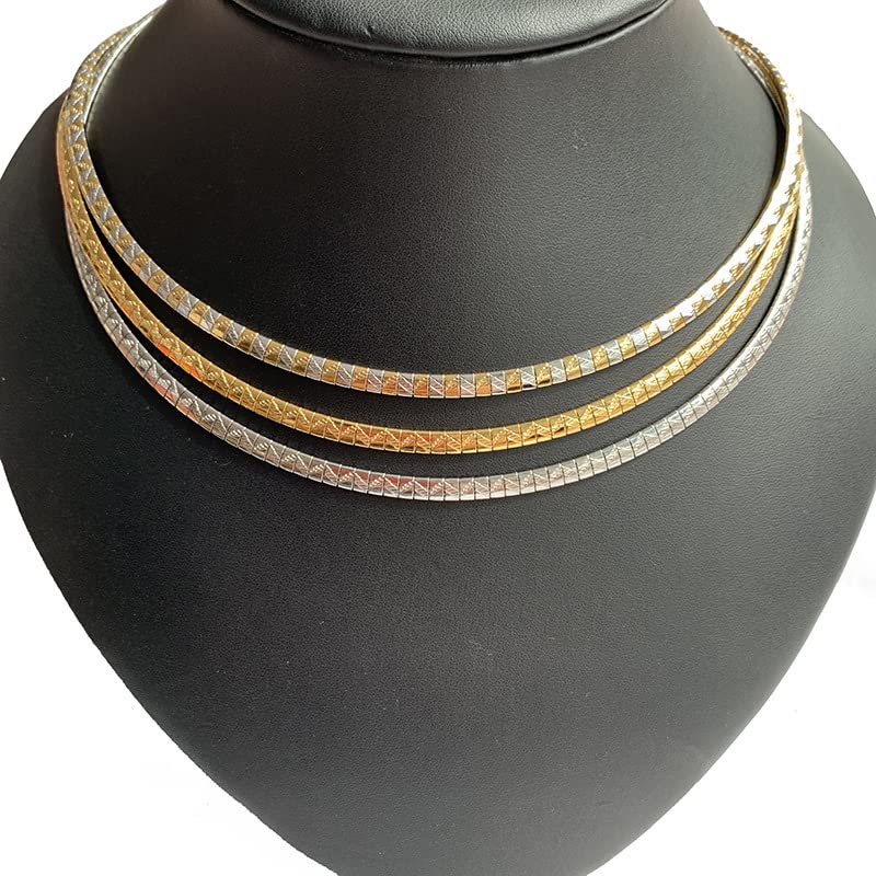 JAJAFOOK 4/6/8 MM Width Snake Bone Chain Stainless Steel Slash Wavy Flat Omega Collar Necklace - color: 4mm Silver Gold