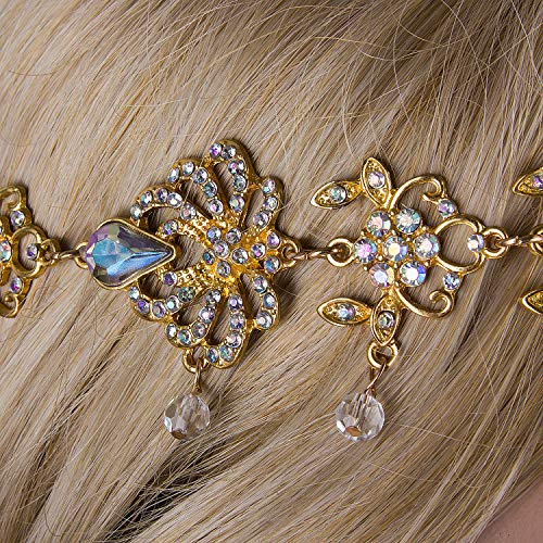 Bridal Headband and Earrings Crystal Jewelry Set Wedding Headpiece for Women Brides Tiara Rhinestone Hair Accessories - color: Gold