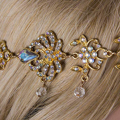 Bridal Headband and Earrings Crystal Jewelry Set Wedding Headpiece for Women Brides Tiara Rhinestone Hair Accessories - color: Gold