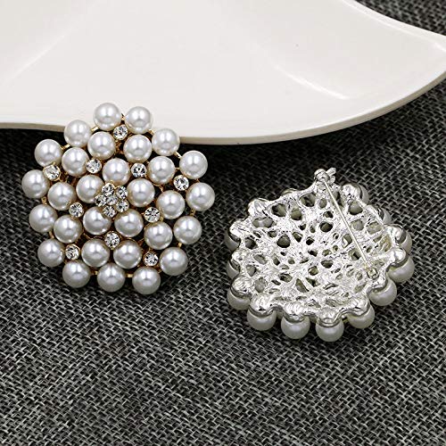 COLORFUL BLING Elegant Imitation Pearl Floral Crystal Brooch Pin for Wedding Bridal Fashion Jewelry - color: Gold