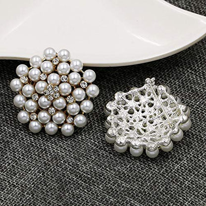 COLORFUL BLING Elegant Imitation Pearl Floral Crystal Brooch Pin for Wedding Bridal Fashion Jewelry - color: Gold