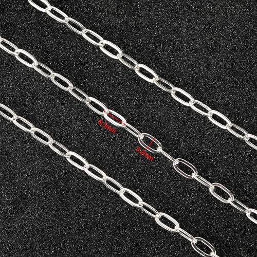 UMAOKANG 5 Meters Silver Chain for Women Necklace Bracelet DIY Paperclip Chains Bulk with Jump Rings and Lobster Clasps Jewelry Findings - color: Silver Paperclip