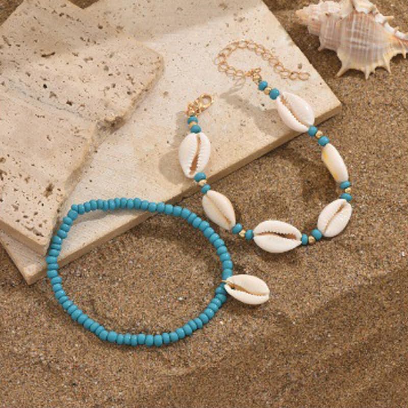 INENIMARTJ Puka Shell Anklets Bracelet for Women Colorful Shell Beaded Anklet Summer Ocean Hawaiian Beach Foot Jewelry Mermaid Seashell Anklets Jewelry for Women - color: blue