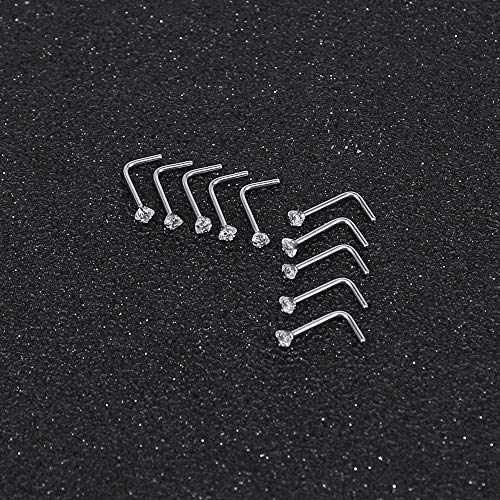 ZS 6-14PCS 20g Tiny Nose Stud Ring Piercing Surgical Steel Nose Bone/L Shaped/Nose Screws Rings Set - color: B:10pcs L Shaped Style(White)