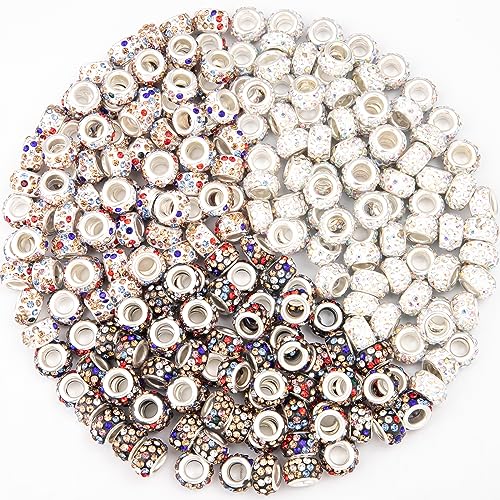 ZYEHXED 200 Pieces European Large Hole Spacer Beads, Colour European Craft Beads Rhinestone Lampwork Beads Fairy Garden Beads for DIY Charms Bracelet Necklace Earring Jewelry Making Supplies - color: Colour Mixcolor, size: 200pcs