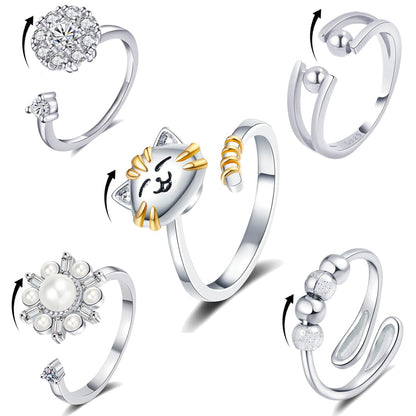 Fidget Rings for Anxiety, Womens Focus Spinner Ring, Discreet Boredom Relieving Ring Stacking Finger Promise Engagement Gift - color: Spinner Ring 5 Silver
