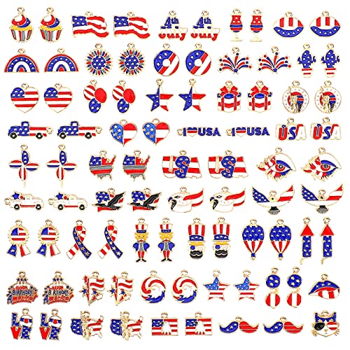 SANNIX 110Pcs Independence Day Charms, Patriotic Charms 4th of July | Red White Blue Charm, American Flag Charm, for Bracelets Necklaces Earrings Making - style: Patriotic Charms