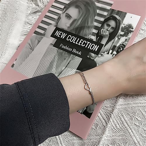 kelistom 925 Sterling Silver Bracelets for Women Teens, Love Heart Charm Chain Bracelet Bangle Fashion Jewelry Gifts - color: heart-1 silver