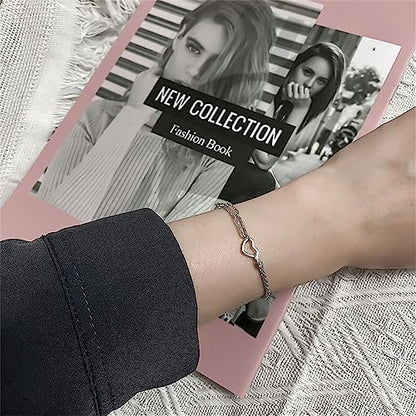 kelistom 925 Sterling Silver Bracelets for Women Teens, Love Heart Charm Chain Bracelet Bangle Fashion Jewelry Gifts - color: heart-1 silver