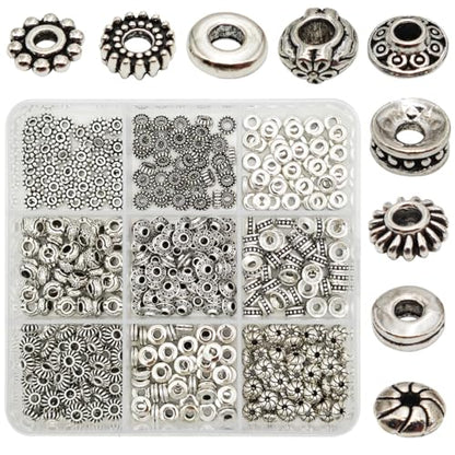 INSPIRELLE 450 Pieces Antique Silver Spacer Beads 6mm Metal Alloy Heishi Flat Rondelle Loose Beads for Bracelet Necklace Earring Jewelry Making - color: 450x Heishi Rondelle 6mm