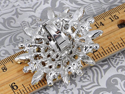 Alilang Adustable Silver Blue Purple Iridescent Crystal Rhinestones Snowflake Flower Floral Ring - color: Aurora Borealis