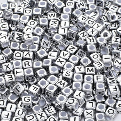 900Pcs Acrylic Silver Letter Beads Alphabet Colorful Letter Black Cube Beads for Friendship Bracelets and Gifts Souvenir Jewelry Making(6 * 6mm Cube) - color: Sliver Black(Cube)