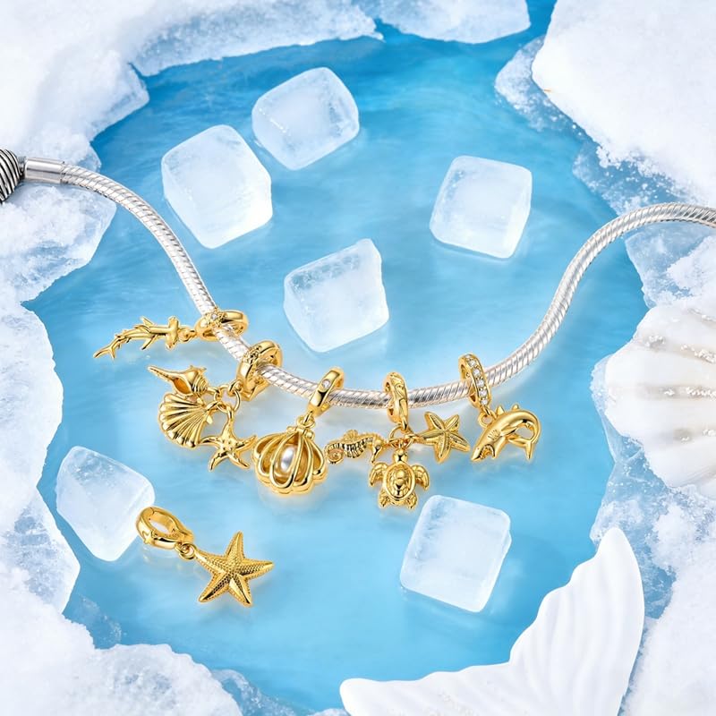 Birthday Fashion Heart Dangle Charm for Bracelets and Necklace Pendant Bead Charms Jewelry Present for Women Family Friends - style: Golden Ocean