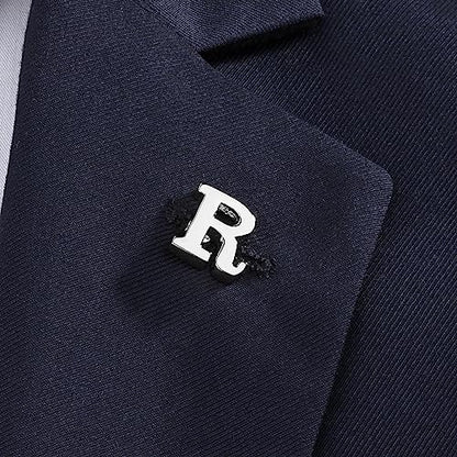 Initial Lapel Pin for Men Women, Brooch Pins for Men Suits, Metal Button Pins in 18K Gold and Silver Tone. - color: Silver-R