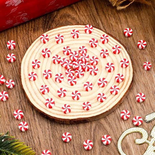 300Pcs Peppermint Candy Clay Beads,Christmas Red and White Round Polymer Clay Beads for Jewelry Making Xmas Crafts fBracelets Necklaces Earrings and Holiday - color: Red White