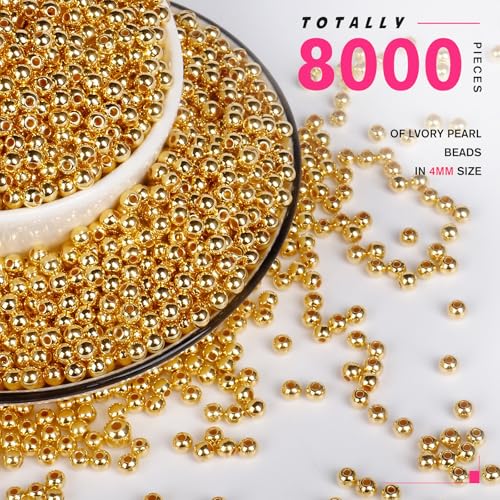 8000PCS Gold Beads for Jewelry Making 4mm Small Seed Beads Bulk | Round Spacer Beads with Holes for Bracelet Necklace Earrings Crafting - color: gold(4mm)