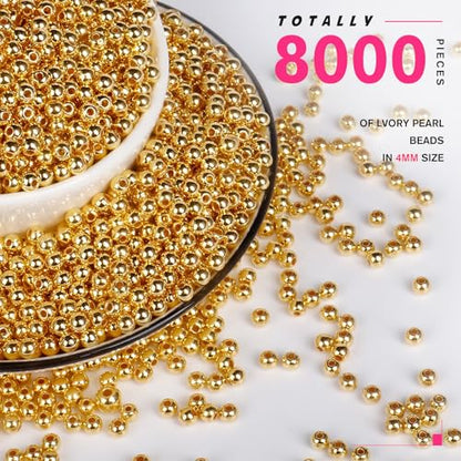 8000PCS Gold Beads for Jewelry Making 4mm Small Seed Beads Bulk | Round Spacer Beads with Holes for Bracelet Necklace Earrings Crafting - color: gold(4mm)