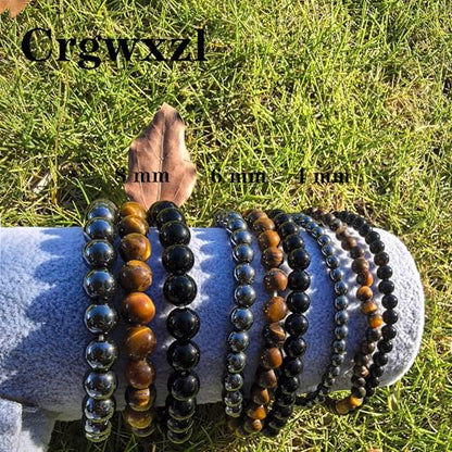 4mm 6mm 8mm Healing Crystal Bracelets for Women Men Natural Stone Beaded Stretch Bracelet Handmade Gemstone Reiki Spiritual Jewelry Gifts - color: Tiger Eye+Black Obsidian+Hematite-Protection, size: 6mm