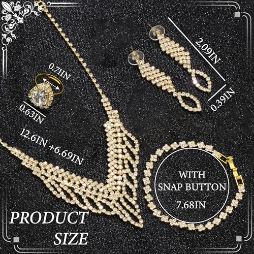 Rhinestone Jewelry Set Crystal Pearl Necklace Bracelet Earrings | Sparkly Necklace Dangle Earrings,Wedding Prom Formal Costume Jewelry Sets for Women - color: Gold5