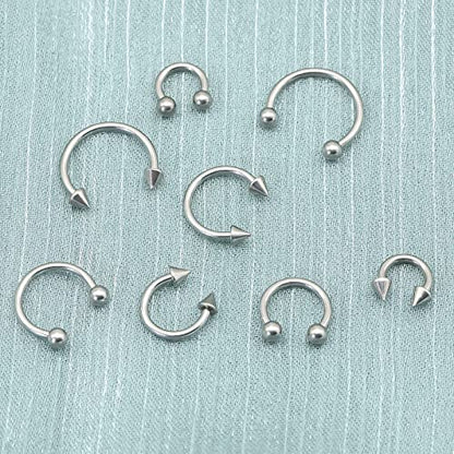 BLISI G23 Solid Titanium Eyebrow Piercing Jewelry, Gold Black Rose Gold Silver Pink Rainbow Eyebrow Rings 16G Curved Barbell,Tiny Vertical Labret Lip Jewelry Rook Piercing Jewelry for Women and Men - color: Silver 2