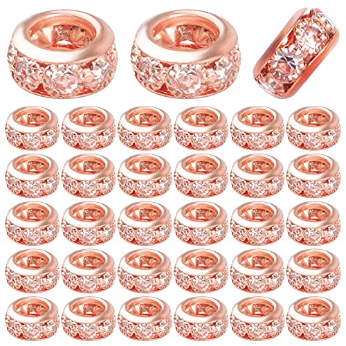 BronaGrand 40pcs Rose Gold European Large Hole Beads Rhinestone Rondelle Spacer Beads Crystal Loose Charm Beads for DIY Bracelet Necklace Crafts Jewelry Making Supplies, Hole: 6 mm - color: Rose Gold, size: 10MM
