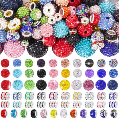 HUISUYTON 182 Pcs Beads for Pens, Beadable Pen Beads, 12/16/20mm Rhinestone Bead with Spacer Bead for Bracelet Necklace Earring Jewelry Pen Making - color: 182 PCS Rhinestone Beads Set