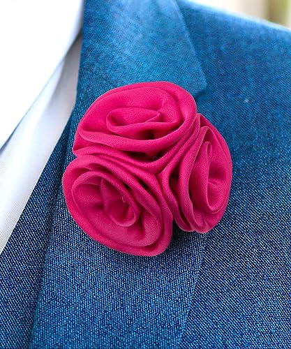 Premium Trio Cluster Flower Lapel Pin - Formal Boutonniere for Men, Flower Brooch Pin - color: Hot Pink