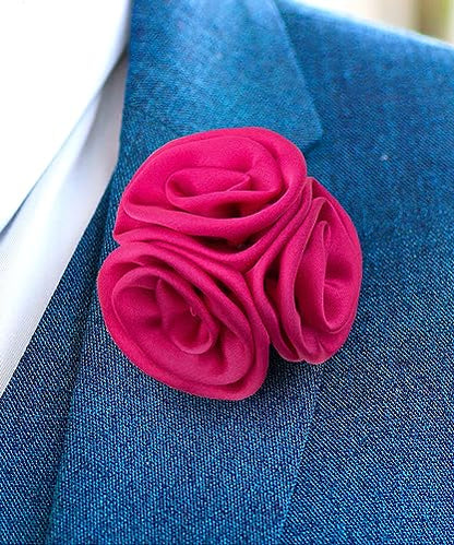 Premium Trio Cluster Flower Lapel Pin - Formal Boutonniere for Men, Flower Brooch Pin - color: Hot Pink
