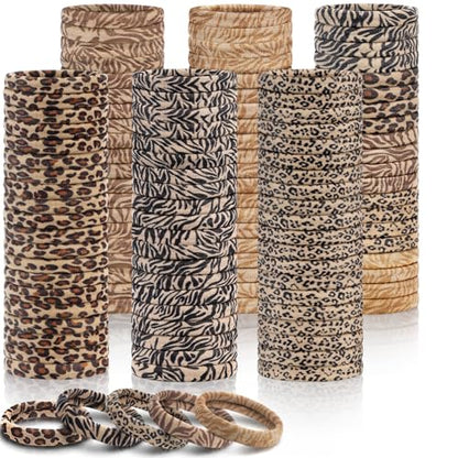 IKOCO 150PCS Seamless Hair Ties for Women, No Damage, Leopard Print | Cotton Ponytail Holders, Value Pack, Elastic, No Breakage, No Crease, Durable Hold, for Thick & Curly Hair - color: Leopard Animal Print