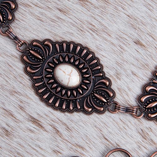 Montana West Rustic Couture's Turquoise Western Concho Chain Belt for Women | Large Western Cowgirl Metal Adjustable Boho Body Chain Belt for Dresses Jeans Country Concert - color: Bright White
