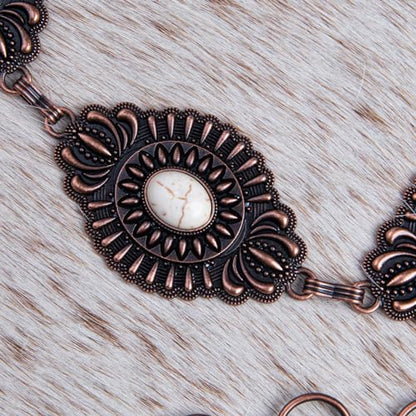 Montana West Rustic Couture's Turquoise Western Concho Chain Belt for Women | Large Western Cowgirl Metal Adjustable Boho Body Chain Belt for Dresses Jeans Country Concert - color: Bright White