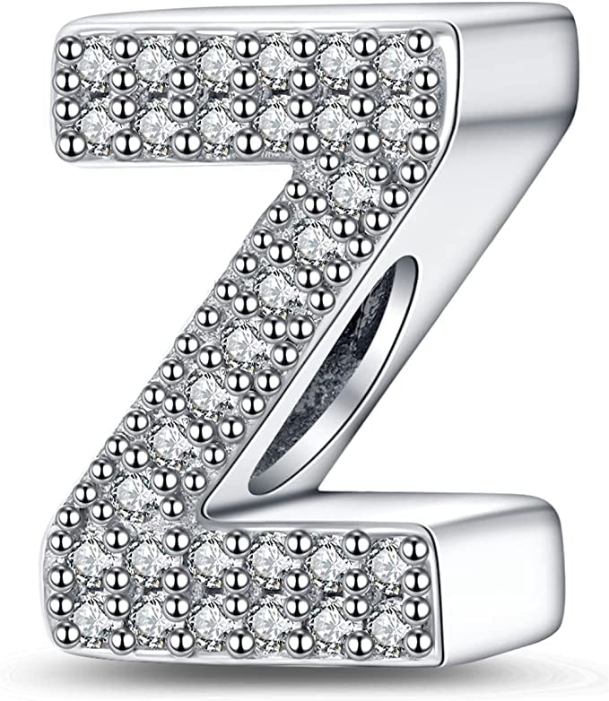 A-Z Alphabet Letter Name Initial Tag Personalized Monogram Surname Birthday Bead Pendant 925 Sterling Silver Dangle Compatible With Pandora Moments Charm Bracelet - style: Z Letter Initial Name Alphabet