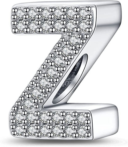 A-Z Alphabet Letter Name Initial Tag Personalized Monogram Surname Birthday Bead Pendant 925 Sterling Silver Dangle Compatible With Pandora Moments Charm Bracelet - style: Z Letter Initial Name Alphabet