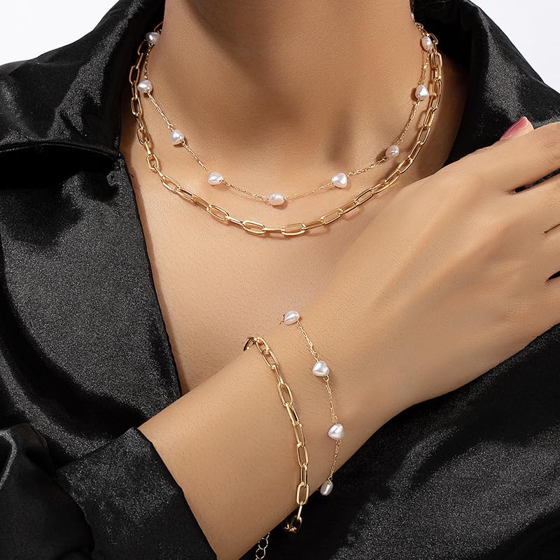 Pearl Necklace for Women Dainty Pearl Necklace Timeless Jewelry christmas gifts friendship gifts for women - color: D-Chain Pearl Necklace Jewelry Set