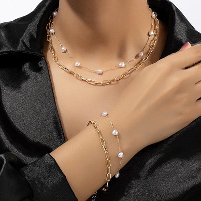 Pearl Necklace for Women Dainty Pearl Necklace Timeless Jewelry christmas gifts friendship gifts for women - color: D-Chain Pearl Necklace Jewelry Set