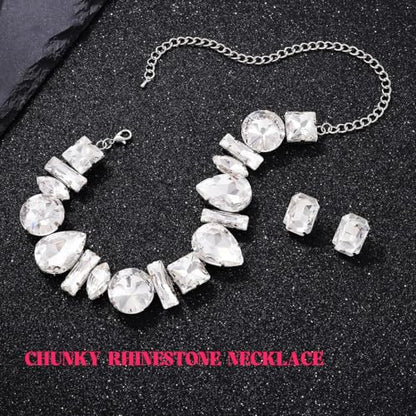 ACEDRE Rhinestone Necklace Earrings Set Silver Costume Jewelry for Women | Sparkly Large Diamond Choker Sets Prom Wedding Bridal Necklaces 2Pcs