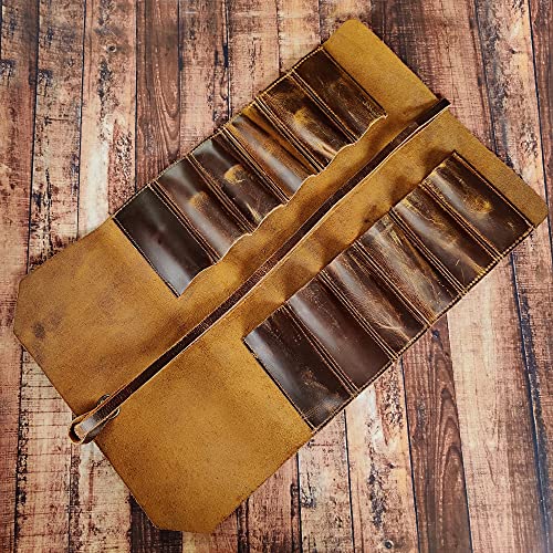 Leather Tool Roll Up Pouch - Leather Tool Wrench Roll/Chisel Bag by Rustic Town | Fit Carving & Hand Tools up to 9 inches, Compact Carry for Woodworkers, Electricians and DIY Projects, Secure Tie Closure - style: 12 Slots(large)
