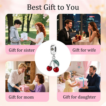 925 Sterling Silver Bead Charm for Pandora Bracelets and Necklaces,Pink Bow Cherry Butterfly Blue Ocean Pendant Bead Charms Jewelry Present Valentines Gifts for Wife/Girlfriend Women - style: Cherry Charms