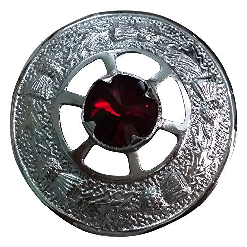 AAR Scottish Ladies Kilt Fly Plaid Brooch with Stone 2"/Highland Shawl Brooches - color: Dark Red