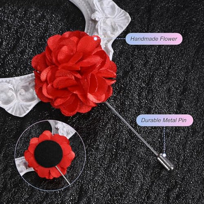M METERXITY Flower Lapel Pins for Men, Boutonnieres Pin Camellia Flower Groom Boutonnieres for Wedding/Graduation - color: Bright Red