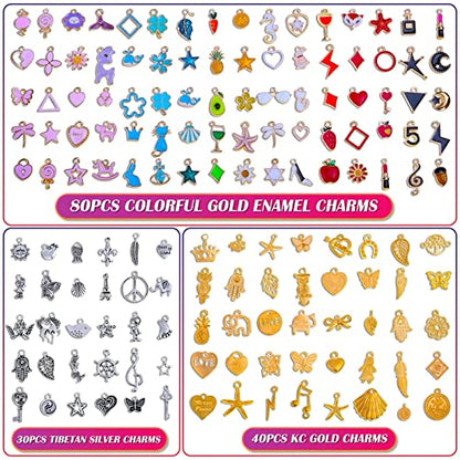 Mckanti 150PCS Bracelet Charms, Silver Bracelet Gold Plated Enamel Charms Pendants for Necklace Bracelet Jewelry Making and Crafting - style: Assorted Charms