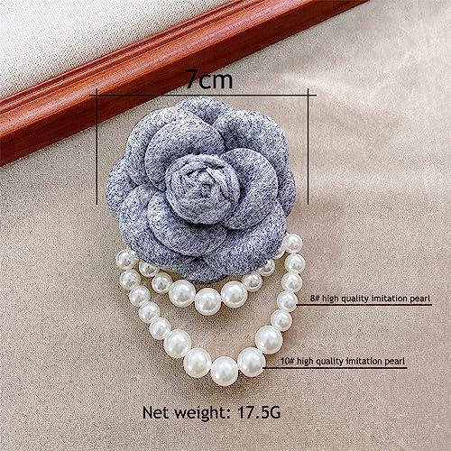 Wool Camellia Flower Pearl Tassel Brooches Pins Delicate Flowers Brooch Classic for Wedding Party Dance Banquet for Women Dainty Elegant Lapel Pins Dress Suit Accessories - color: Grey
